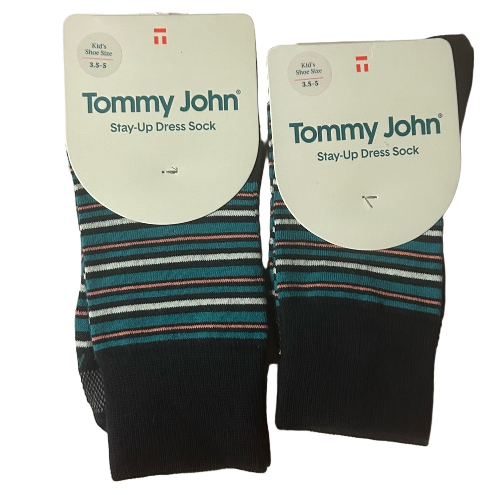 Tommy John 2 Pairs Of Kids Stay Up Dress Socks Hugh Stripe Pagoda Blue